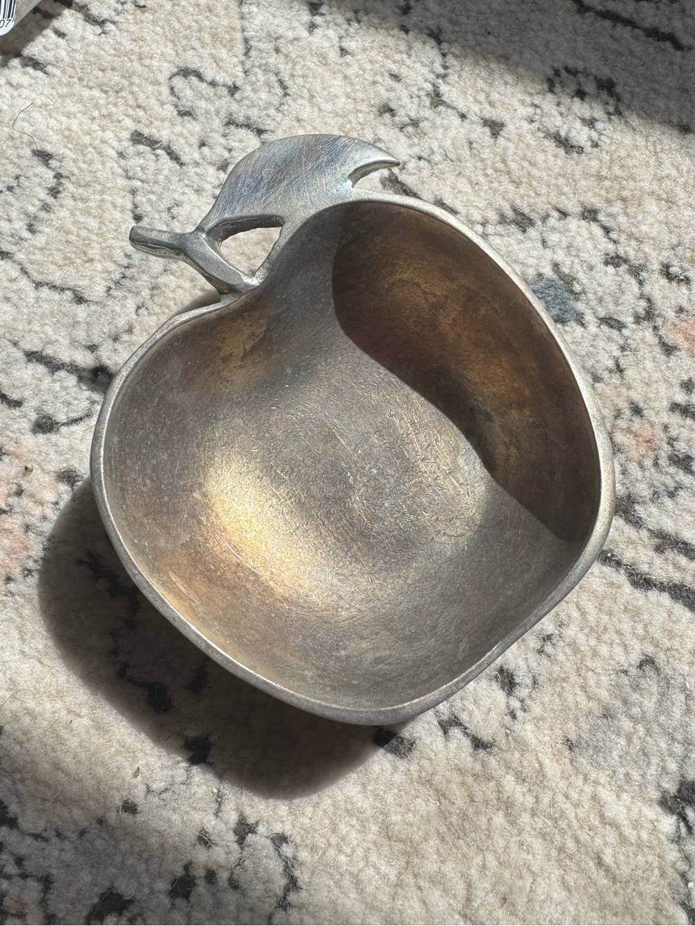 Vintage 1970s hand made artisan pewter apple dish